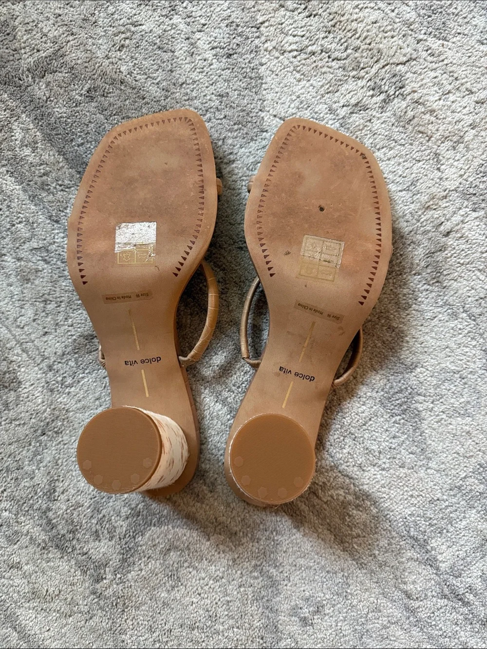 Dolce Vita Tan Croc-Embossed Double-Strap Block Heel Sandals - pony hair heel